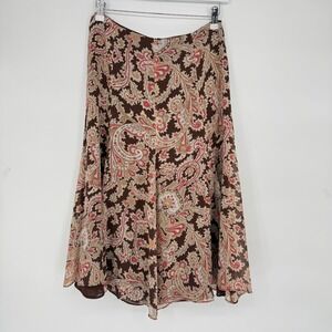 HAROLD'S Vintage Brown Paisley Silk Blend Midi Skirt Size 4 Flowy Flared